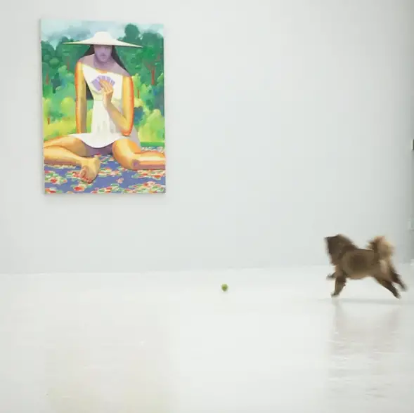 dog in art gallery