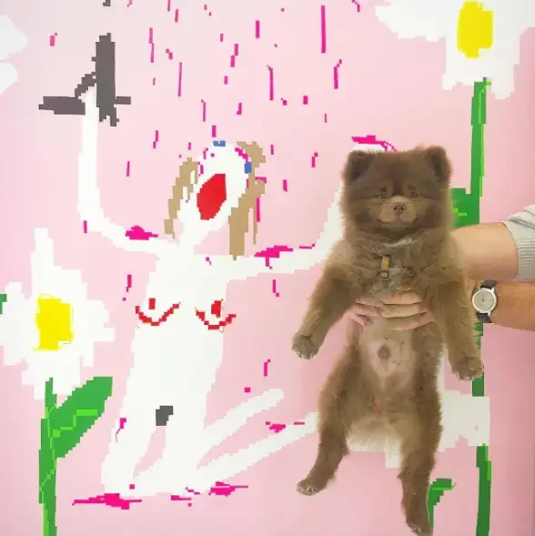 dog in art gallery