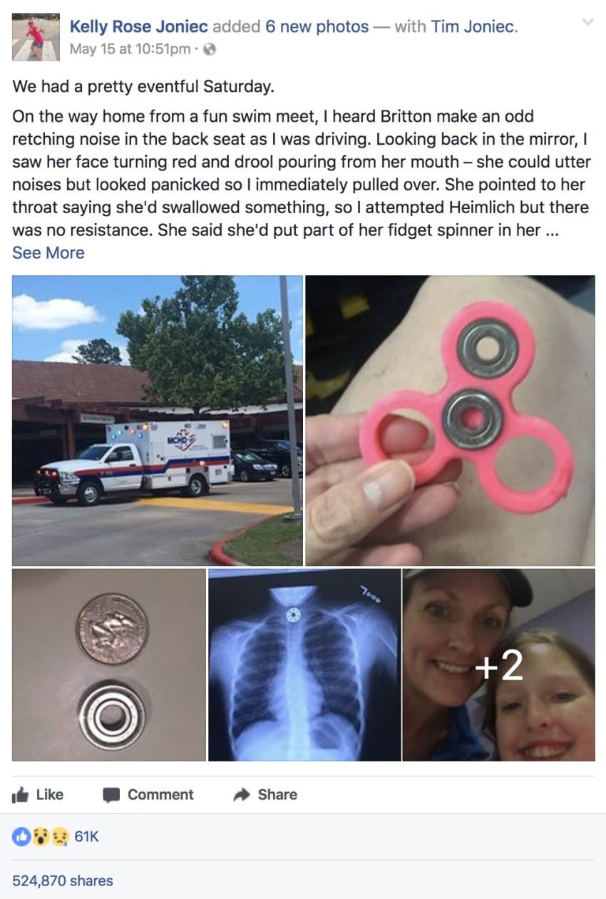 fidget spinner dangers