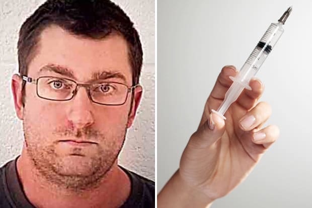 man injects semen