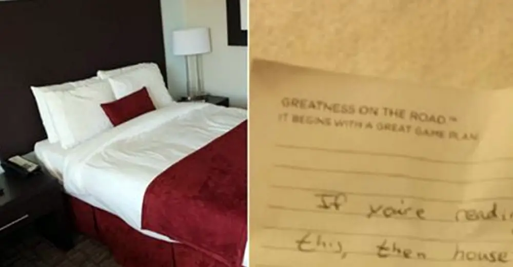Hotel Guest Decides To Turn In For The Night, And Found A Note Tucked