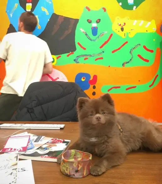 dog in art gallery