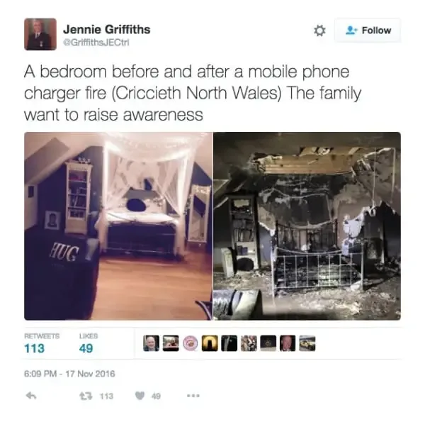 phone charging on bed