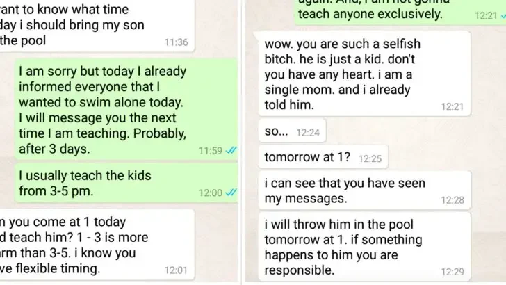 lady demands swimming instructor