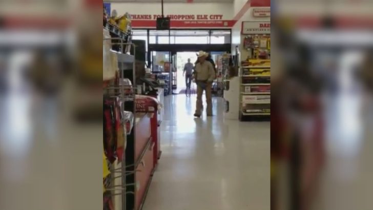 man brings horse to store