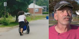 hero push blind elderly man tornado