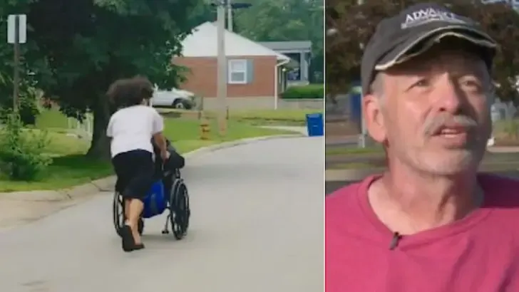 hero push blind elderly man tornado