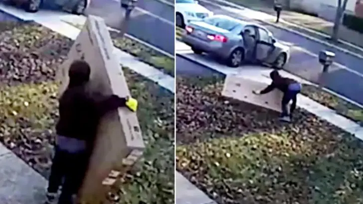 Porch thief steals tv