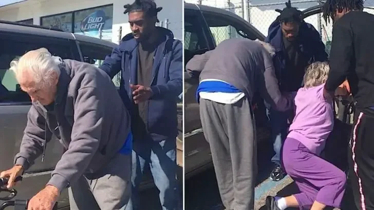 3 Young Men Help Shaky Elderly Couple