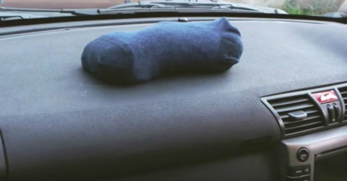 sock-on-car-dashboard